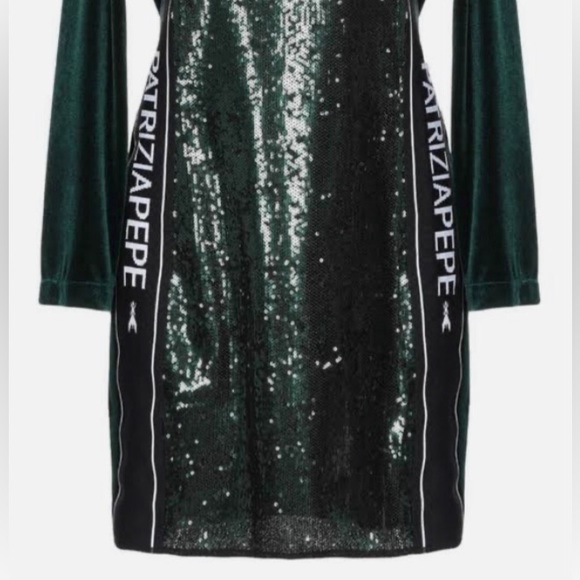 Patrizia Pepe green velvet sequin open back mini dress long sleeve - Picture 3 of 10